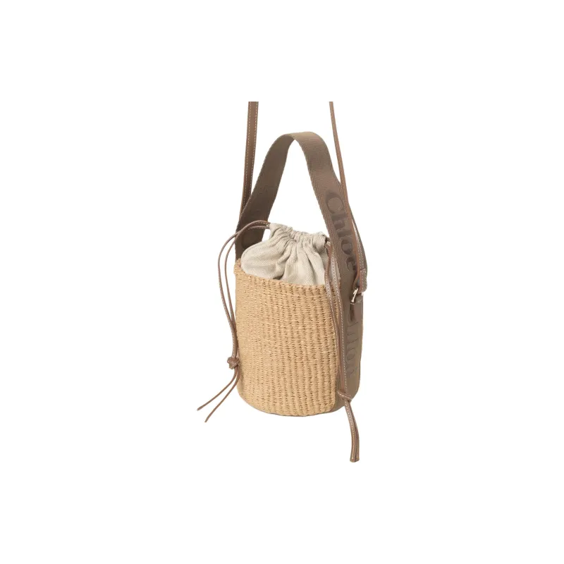 Chloe Woody Natural Fiber Basket Bag, Shoulder Bag, Crossbody Bag, Handbag Small Size Women's Black Nut-1