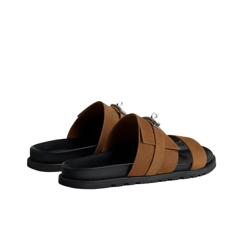 HERMES Slide Slippers Men's Smoke Brown-3