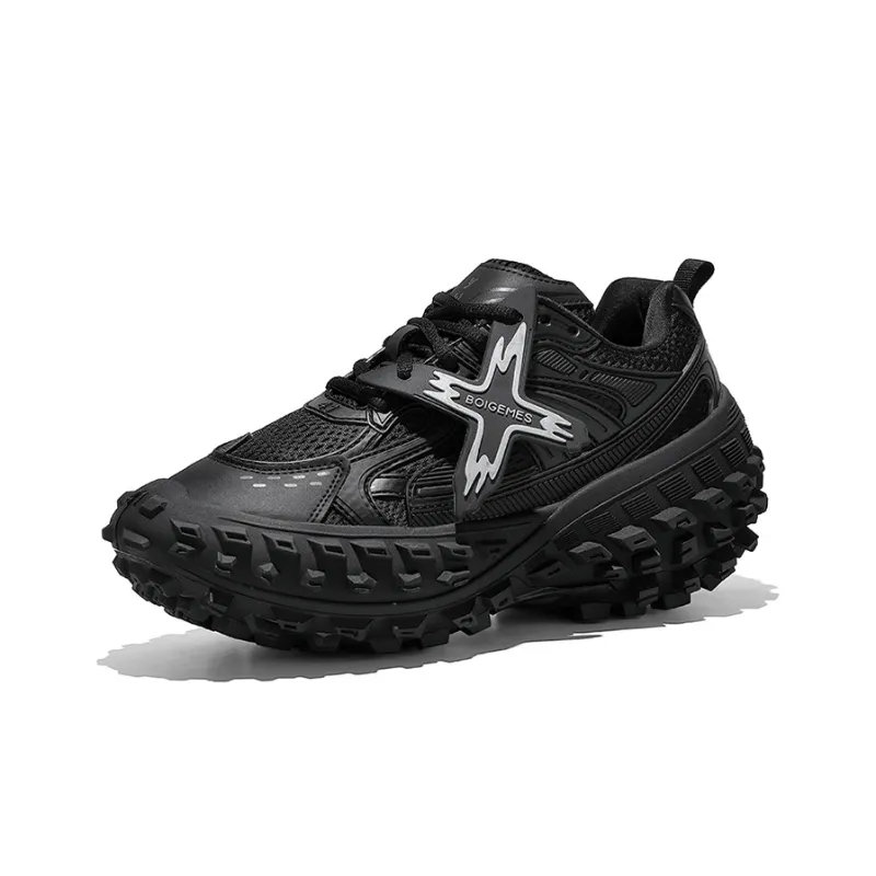 BOIGEMES Chunky Sneakers Unisex Low Top Black/Brown-1