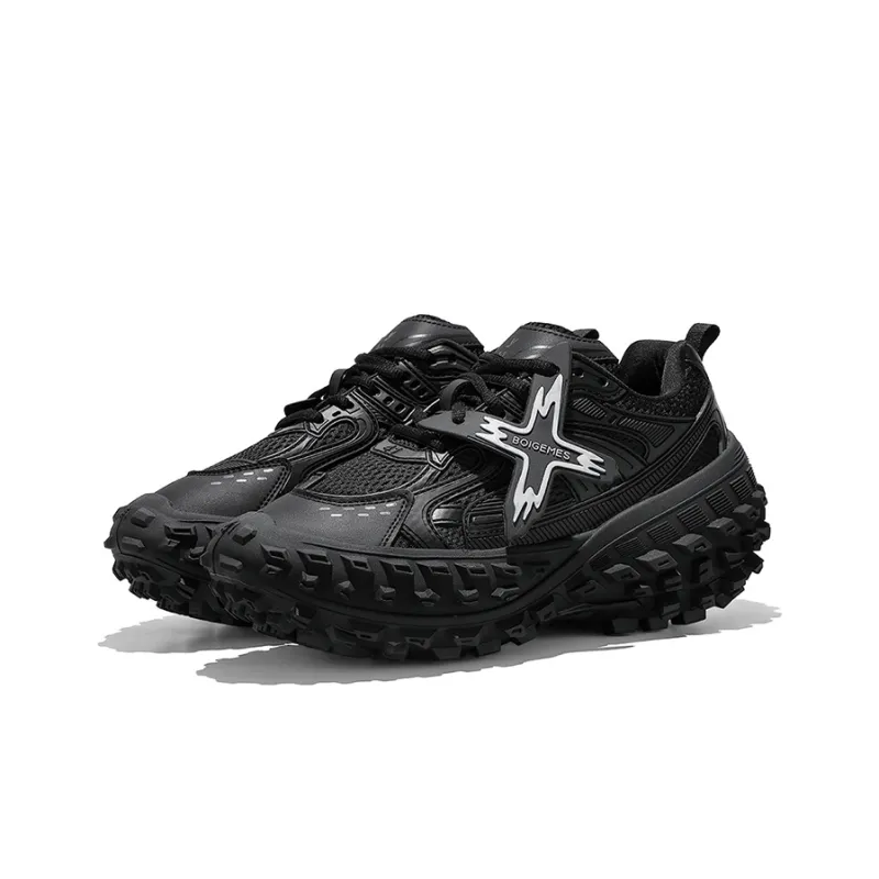 BOIGEMES Chunky Sneakers Unisex Low Top Black/Brown-4