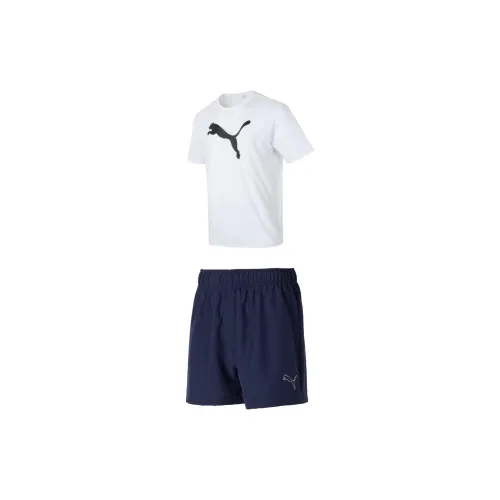 PUMA Casual Sportswear Men Set White T-Shirts+Tweed Blue Shorts