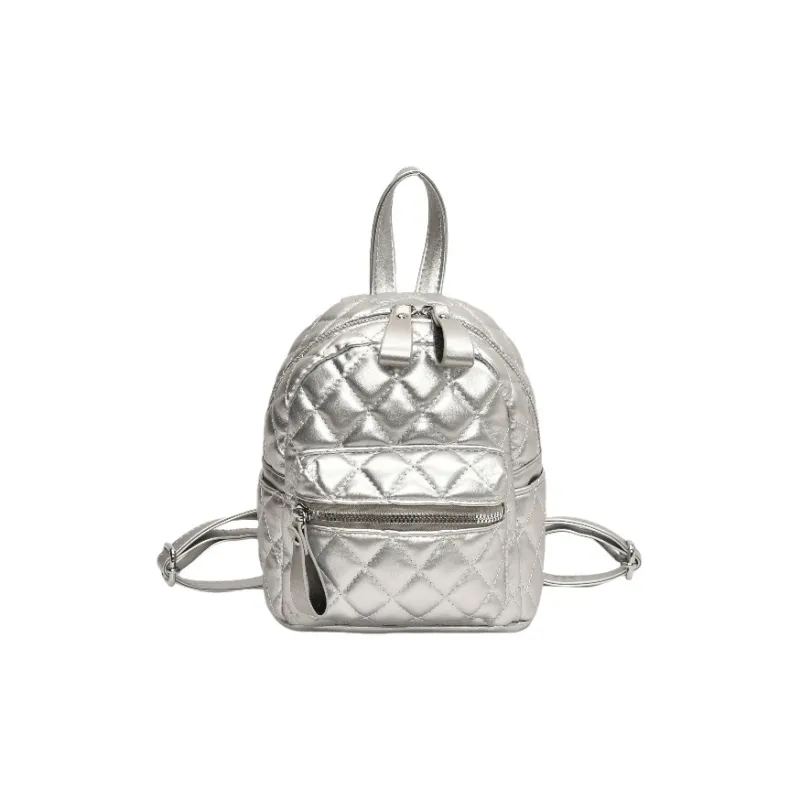 BAODIDAISHU PU Small Backpack Regular Women's White/Silver/Black-3