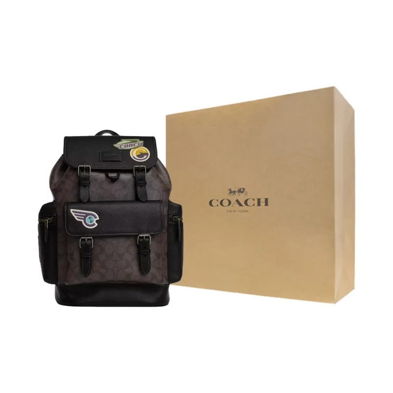 COACH Sprint Jacquard Pebbled Leather With Smooth Calfskin Backpack Tubas Men's Black-5