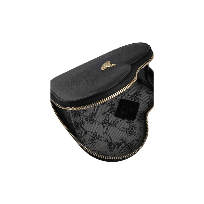 Vivienne Westwood Cow Leather Heart Shaped Bag, Shoulder Bag, Crossbody Bag Trumpets Women's Black-3