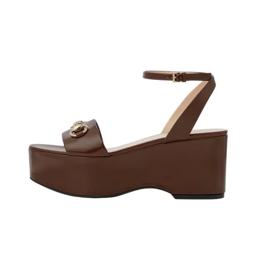 GUCCI Horsebit One Strap Sandals 7.5cm Women's Dark Brown