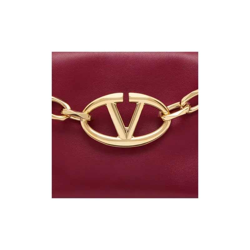 Valentino Vlogo Sheepskin Handheld Shoulder Bag, Crossbody Bag, Handbag Women's Dark Red-6