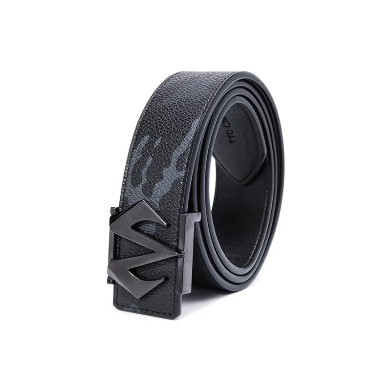BABAMA Black Camouflage Smooth Buckle Leather Belts Men's Width: 3.5cm-2