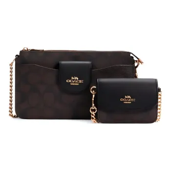 COACH POPPY Leather Combo Bag Shoulder Bag Crossbody Bag Women's Dark Brown