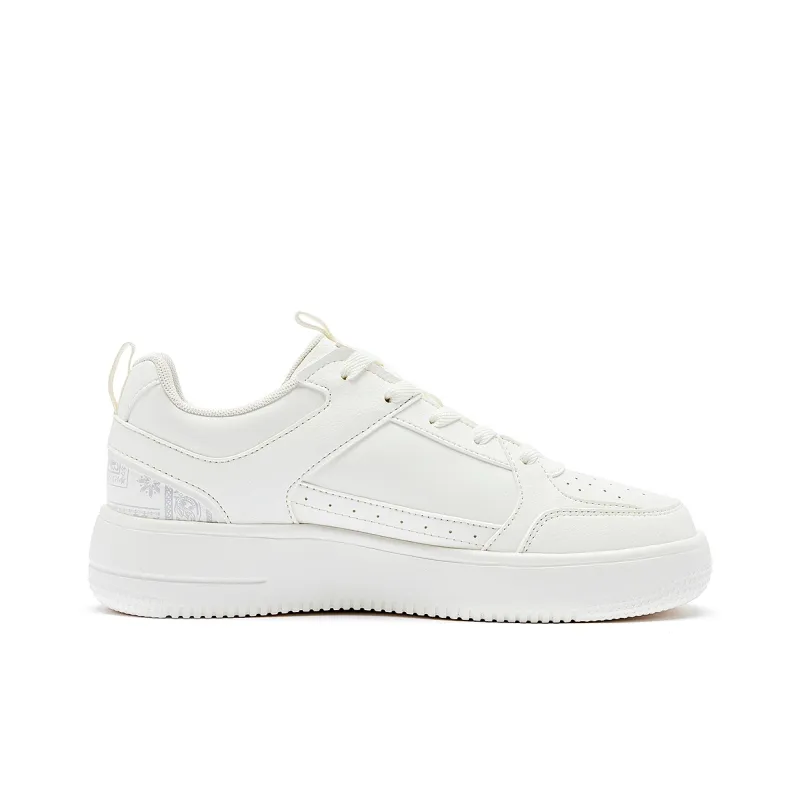 QIAODAN Cashew Flower Pattern Wear Resistant Breathable Slip Resistant Low Top Skateboard Shoes Women's White Blue-3
