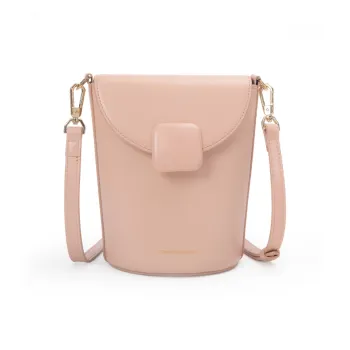 TOMATO&POTATO Cow Leather Cell Phone Pouch, Shoulder Bag, Crossbody Bag Regular Women's Brown/Ecru/Light Pink