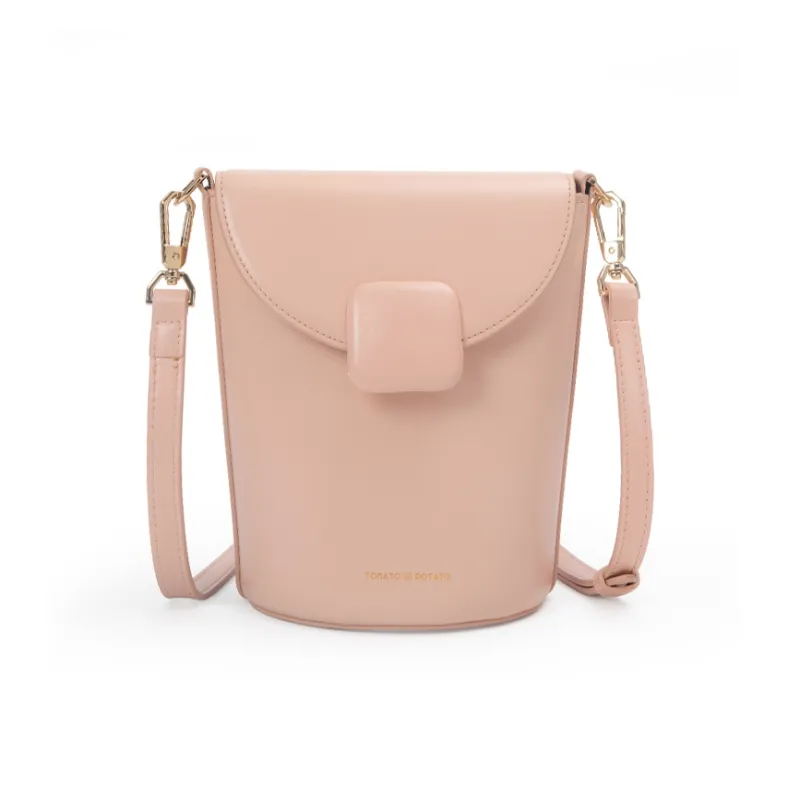 TOMATO&POTATO Cow Leather Cell Phone Pouch, Shoulder Bag, Crossbody Bag Regular Women's Brown/Ecru/Light Pink-12