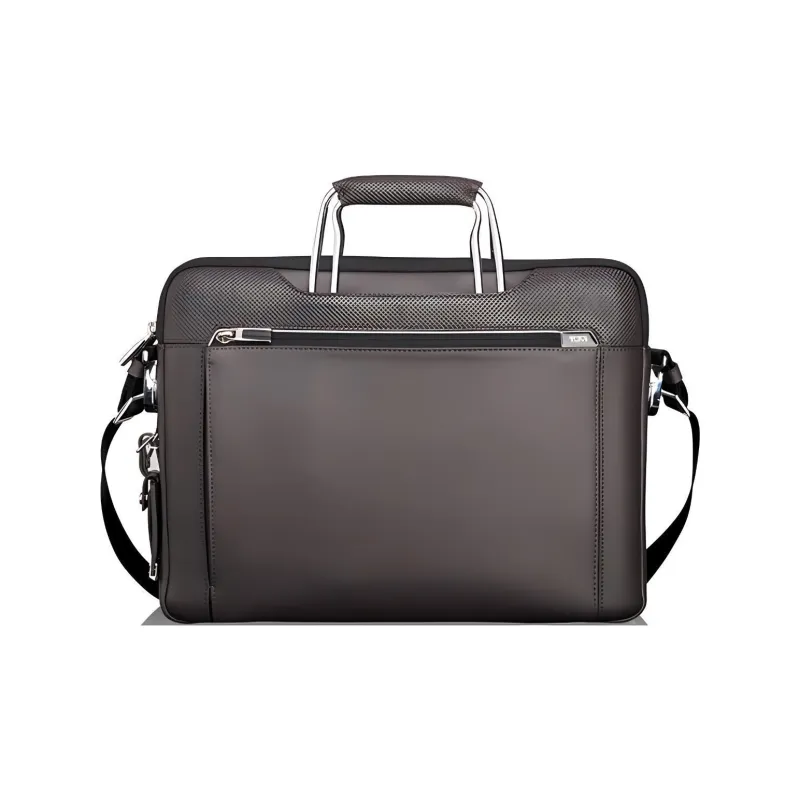 TUMI Genuine Leather Cow Leather Portable One Shoulder Crossbody Briefcases Medium Size Men's Tan-0