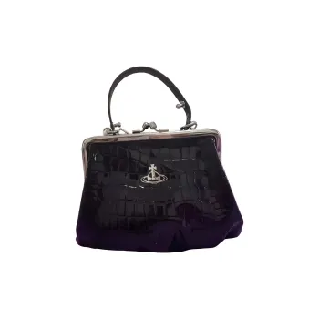 Vivienne Westwood Crocodile Pattern Cow Leather Dumpling Bag Handbag Shoulder Bag Crossbody Bag Regular Women's Black