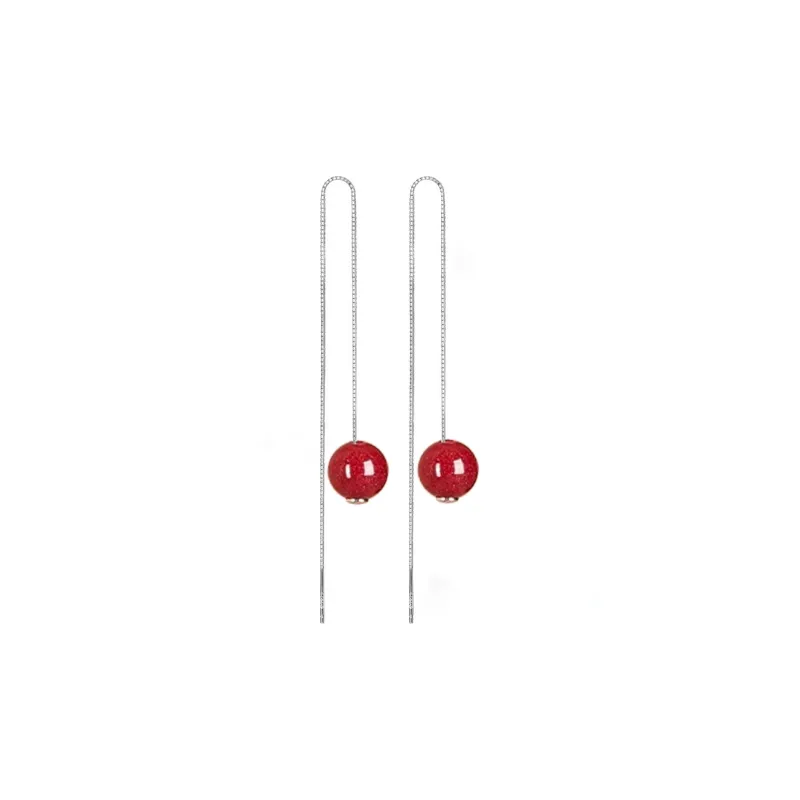Moon Jewelry Reconstructed Cinnabar Jade Earrings Women's-1