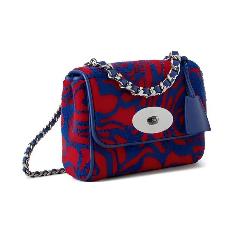 Mulberry Leather Portable Crossbody Bag Shoulder Bag Women's Red & Blue-1