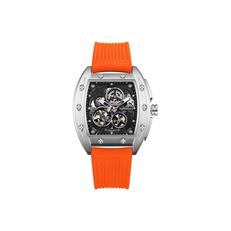 FAIRWHALE Pioneer Collection Men's Watch Automatic Mechanical Movement Silicone Strap Watch Men's Watches Cut Out Dial-0