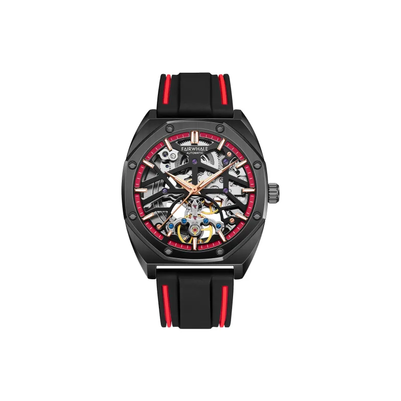 FAIRWHALE Pioneer Collection Men's Watch Automatic Mechanical Movement Rubber Strap Watch Men's Watches Cut Out Dial-6