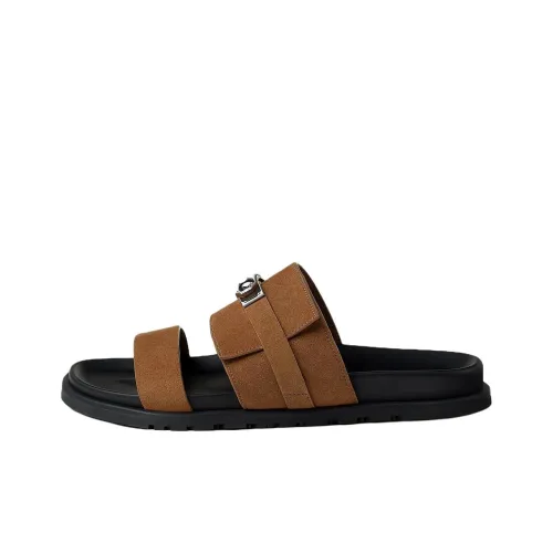 HERMES Slide Slippers Men's Smoke Brown