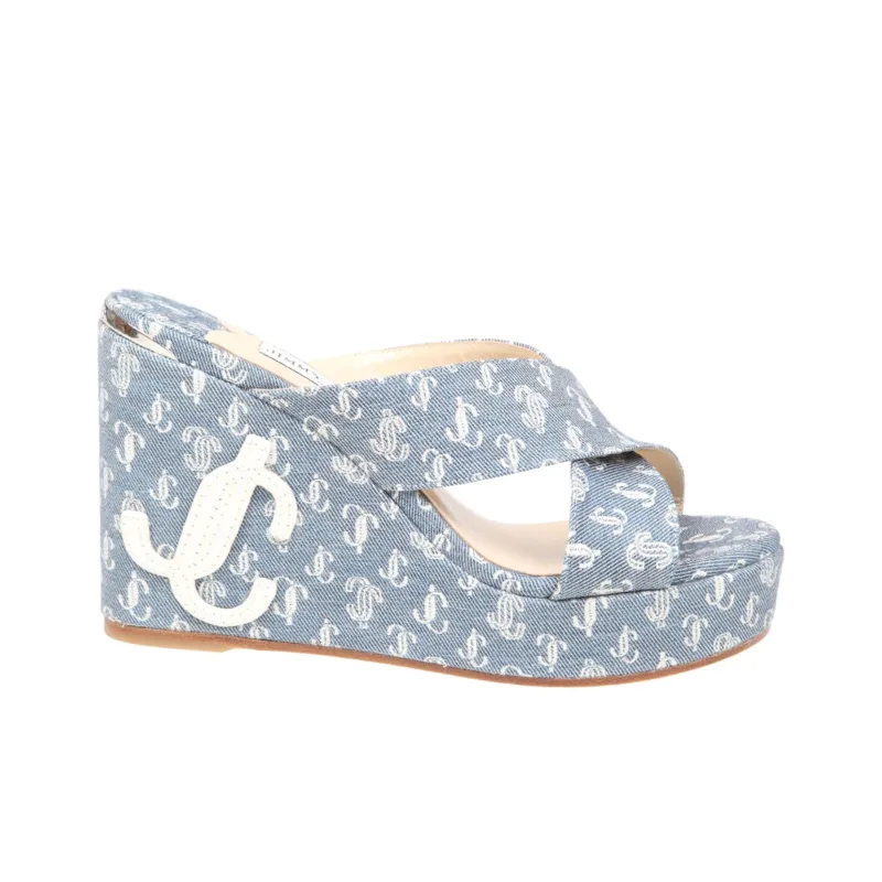 Jimmy Choo Dovina Slide Slippers 10cm Women's Blue-1