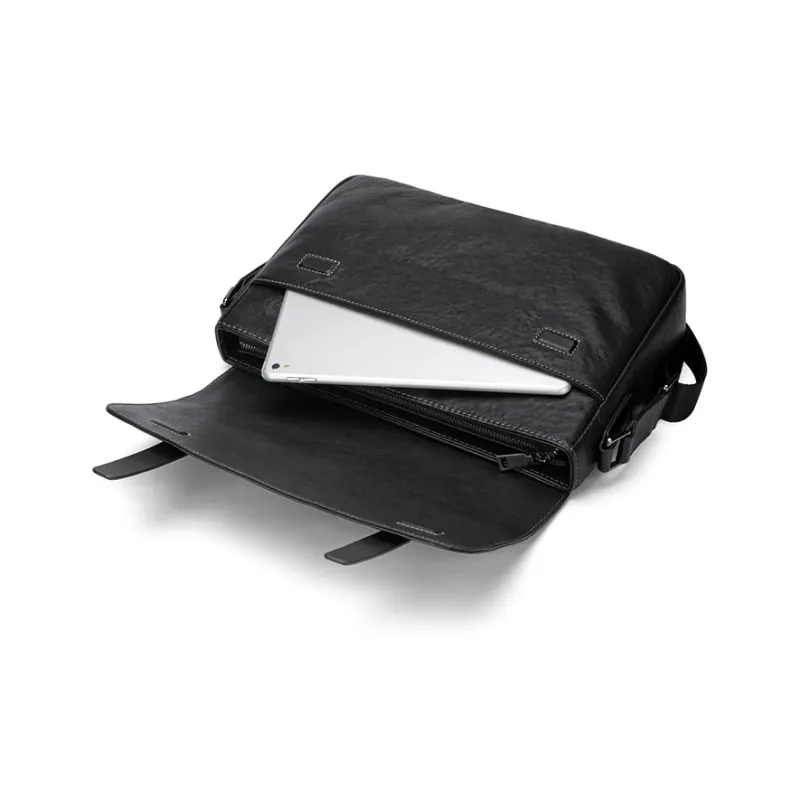 ROSEROOEN Top Grain Cow Leather Shoulder Bag Regular Unisex Black-4