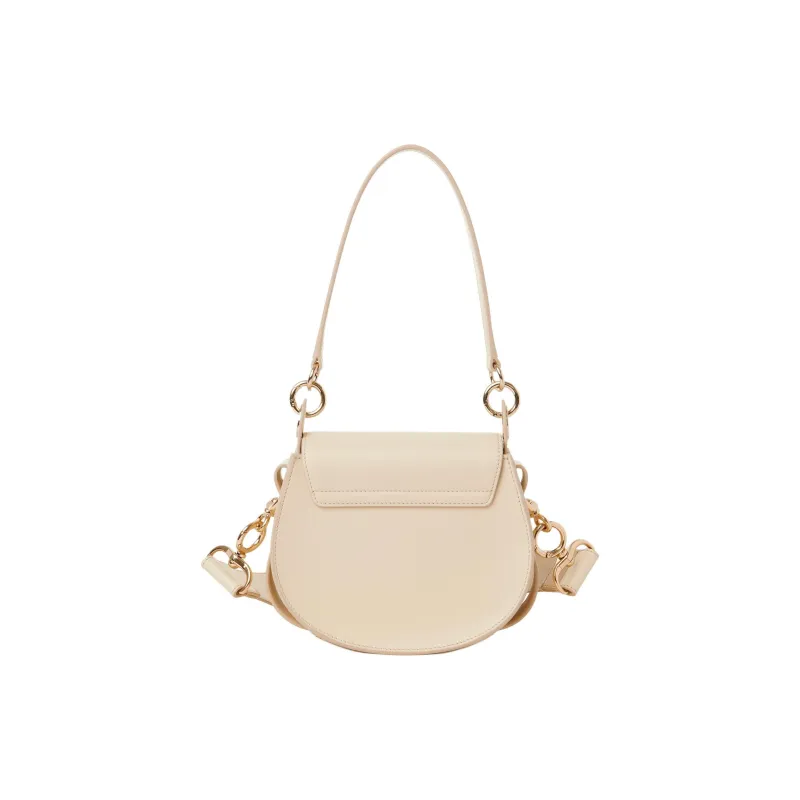 Chloe Tess Shiny Calfskin Bonded Leather Calfskin Shoulder Bag Crossbody Bag Handbag Small Size Women's Beige-2