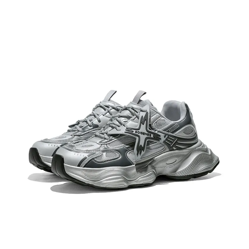 BOIGEMES Chunky Sneakers Unisex Low Top Black/Gray-9