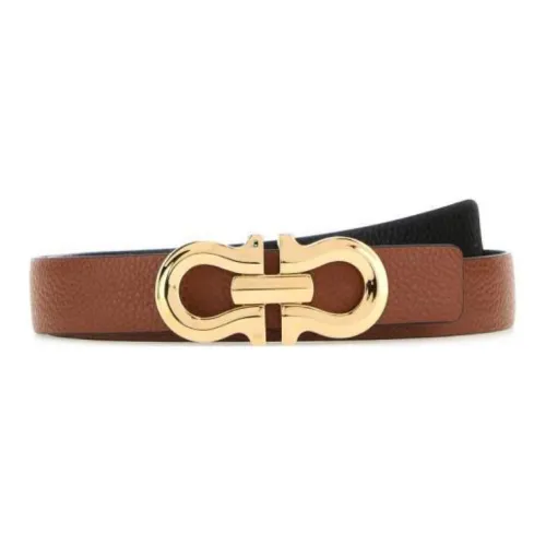 FERRAGAMO Double Sided Design Calfskin Leather Belts Women's Black/Brown Width 2.5cm