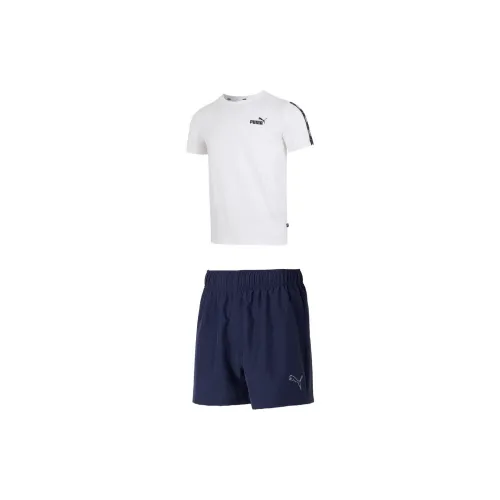 PUMA Casual Sportswear Men Set White T-Shirts+Tweed Blue Shorts