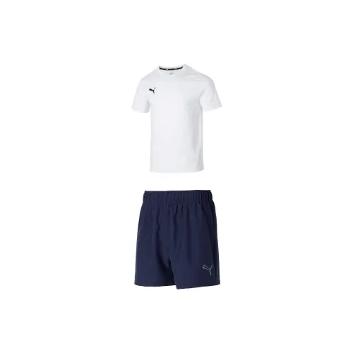 PUMA Casual Sportswear Men Set White T-Shirts+Tweed Blue Shorts