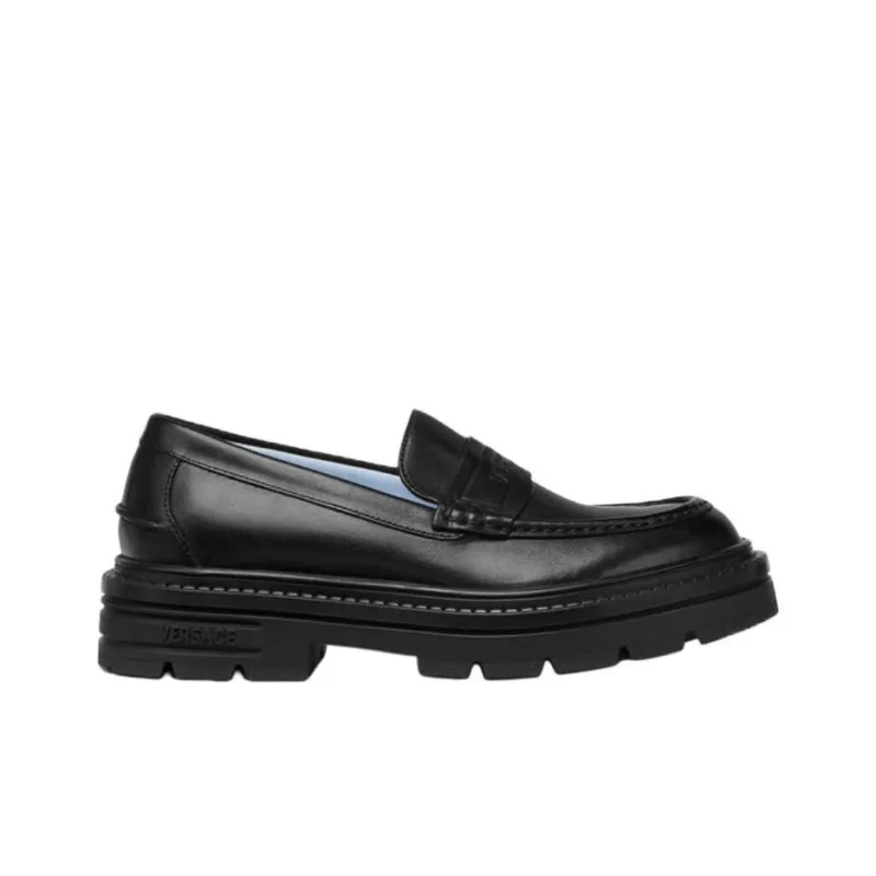 VERSACE Logo-embossed Leather Loafers-1