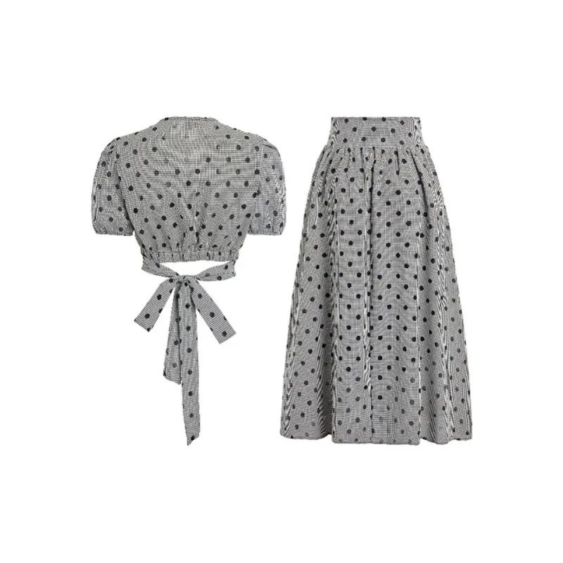 TIBINB Skirt Set Women's Gray Polka Dot-1