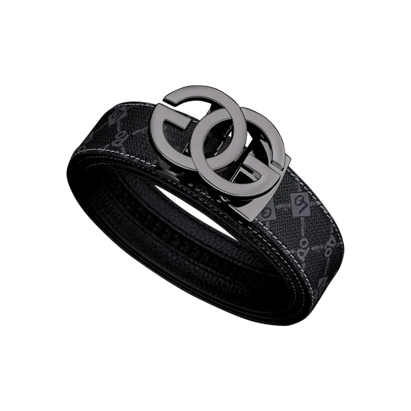 WilliamPOLO PVC Leather Belts Men's Gunmetal 3.5cm Width-2