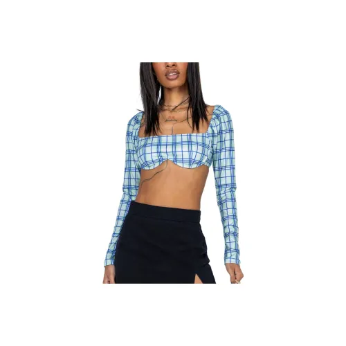 PRINCESS POLLY Crop Tops Women's GREEN CHECK/Green Plaid