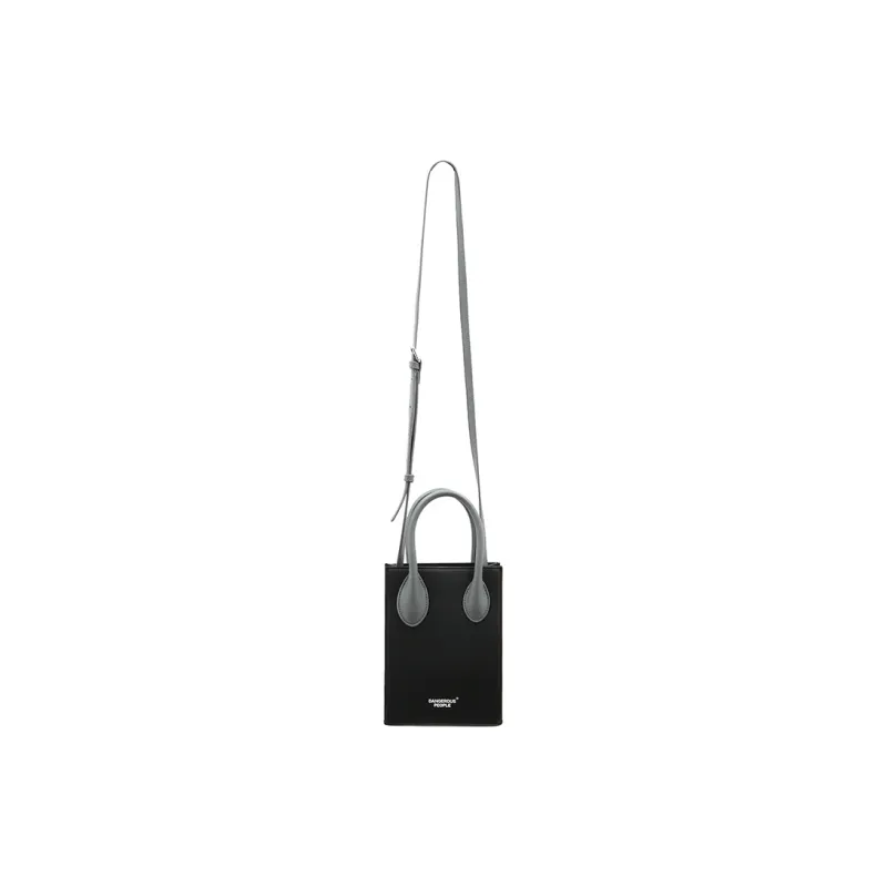 DANGEROUSPEOPLE Artificial Leather Shoulder Bag, Crossbody Bag Regular Women's Black/Light Gray-0