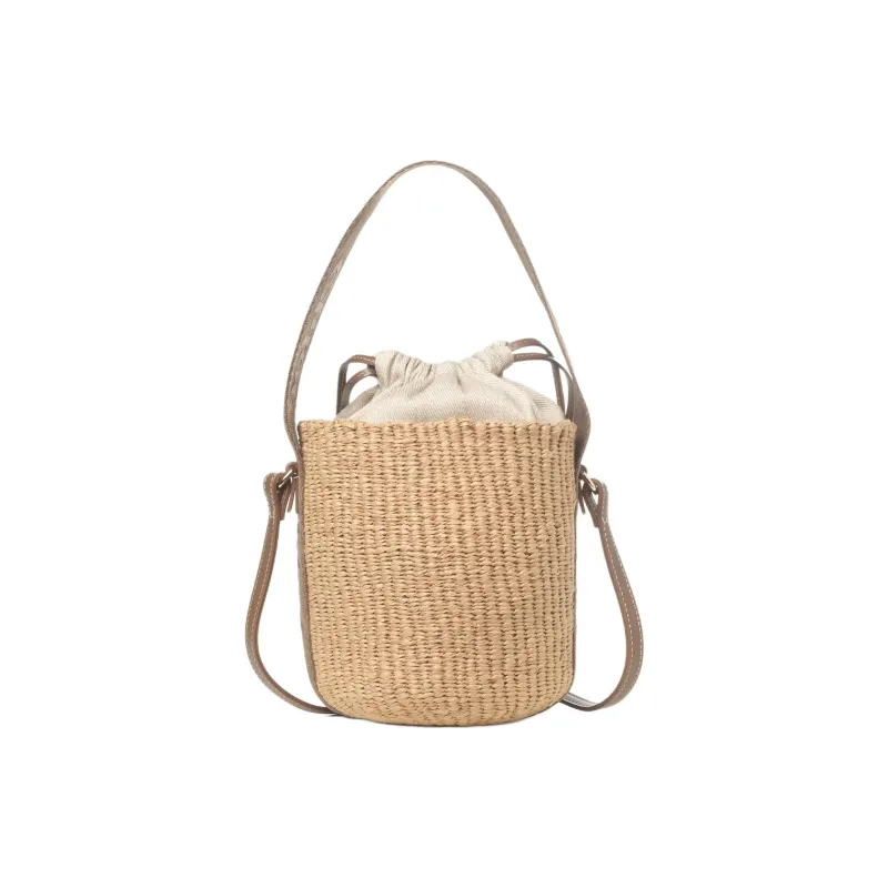 Chloe Woody Natural Fiber Basket Bag, Shoulder Bag, Crossbody Bag, Handbag Small Size Women's Black Nut-2