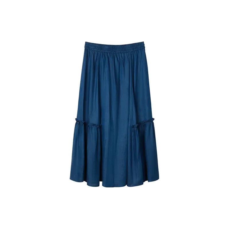 RZSE Casual Long Skirts Women's Denim Blue-1