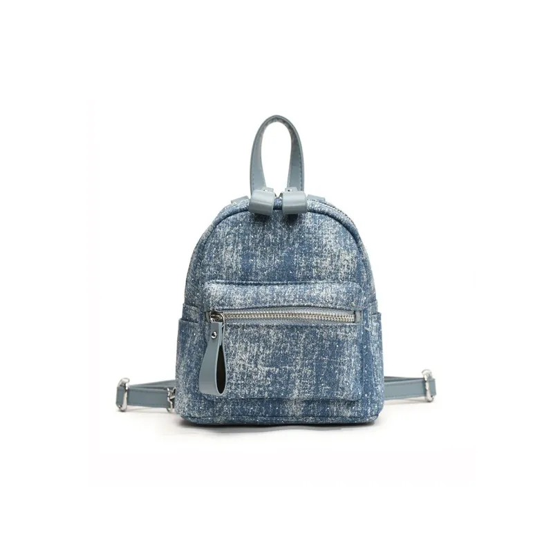 BAODIDAISHU Denim Backpack Women's Light Blue/Dark Blue/Brown-2