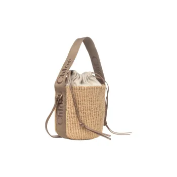 Chloe Woody Natural Fiber Basket Bag, Shoulder Bag, Crossbody Bag, Handbag Small Size Women's Black Nut