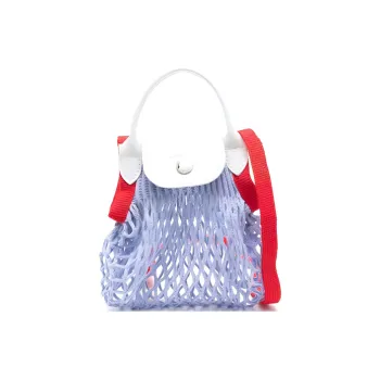 LONGCHAMP Le Pliage Filet Cotton With Cow Leather Trim Handbag Shoulder Bag Crossbody Bag Extra Small Women's Blue