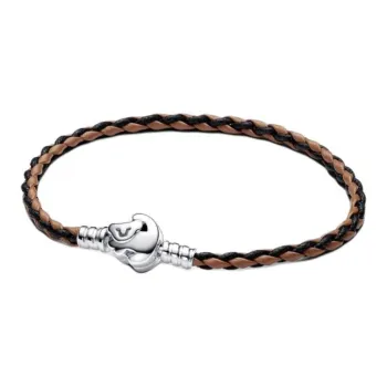 Pandora Sterling Silver Leather Bracelets Women's Brown