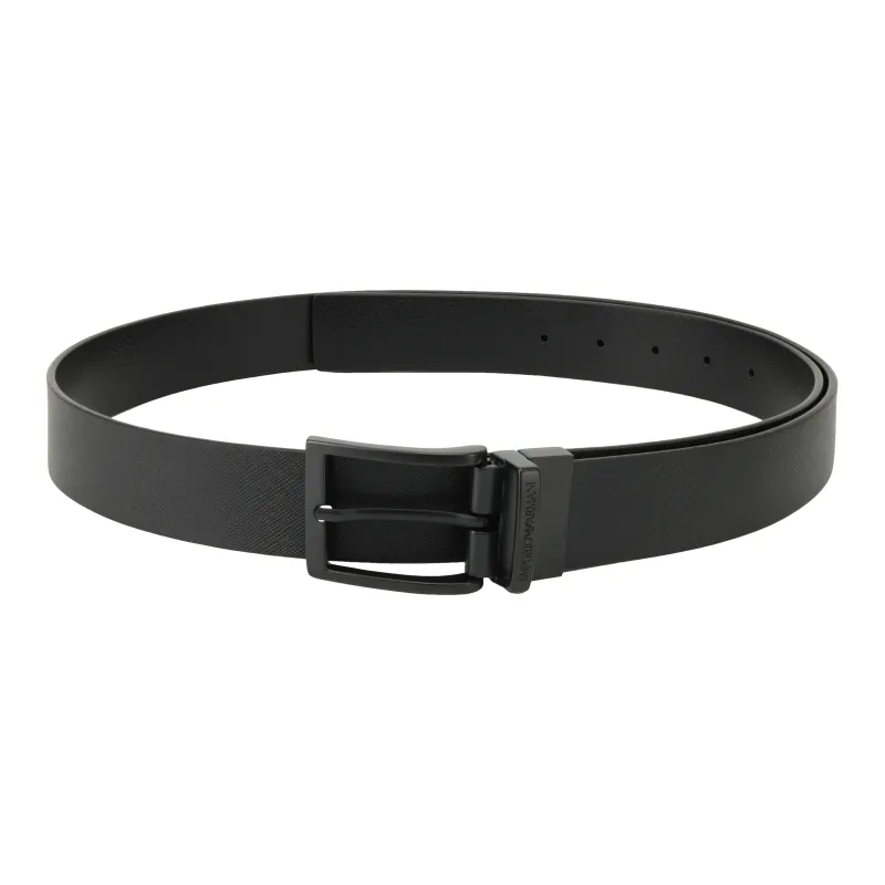 EMPORIO ARMANI Solid Color Design, Pin Buckle Leather Belts Men's Black Width 3.5CM-1
