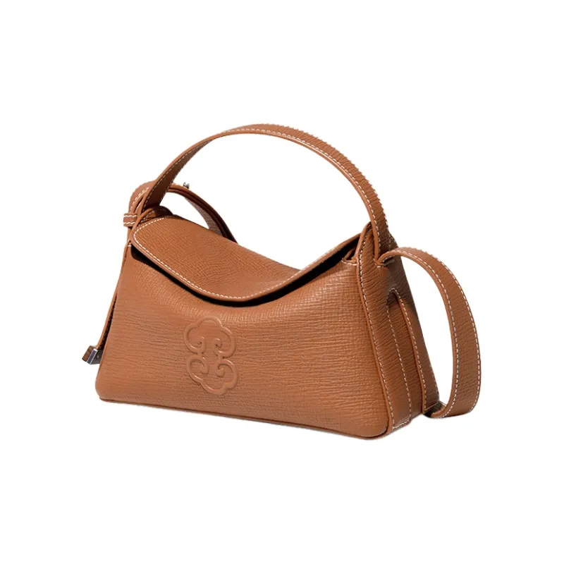 Look Grain Top Grain Cow Leather Crossbody Bag, One Shoulder Handbag Women's White/Brown/Black-3