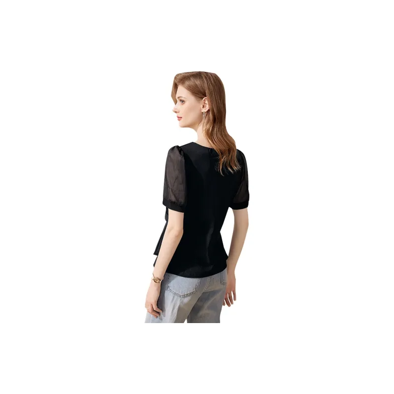 TOUCH Puff Sleeve T Shirt Women's Black-1