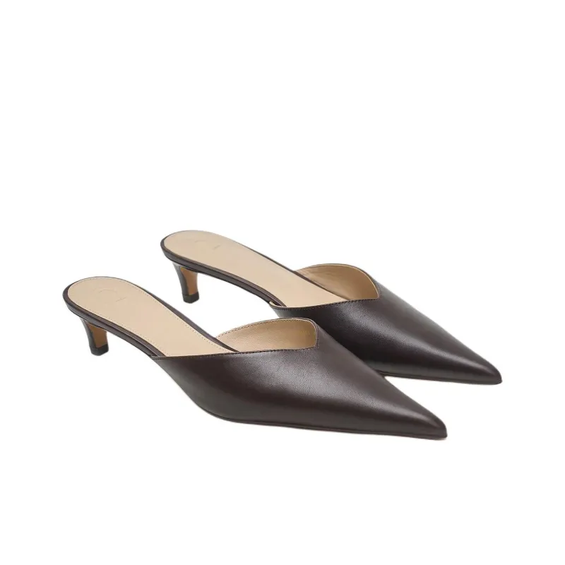 12 STOREEZ Closed Toe Slippers 4cm Women's Brown-3