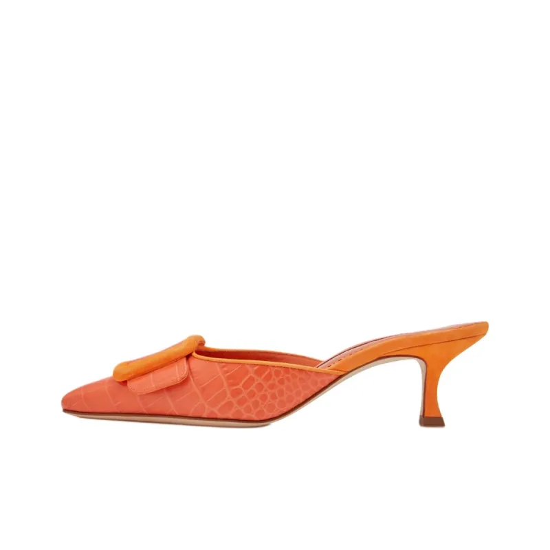 MANOLO BLAHNIK Maysalebi Closed Toe Slippers 5cm Women's Orange-0