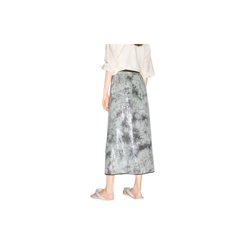 Bethine Casual Long Skirt Women's Iridescent Gray Green-1