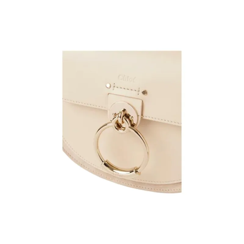 Chloe Tess Shiny Calfskin Bonded Leather Calfskin Shoulder Bag Crossbody Bag Handbag Small Size Women's Beige-4