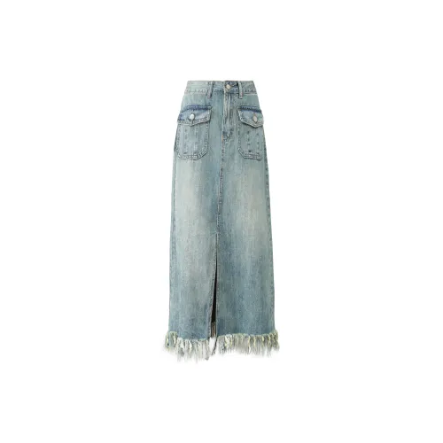 Silly Denim Long Skirts Women's Vintage Blue