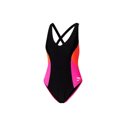 PUMA One Piece Mixed Media One-Piece Swimsuits Women's Black