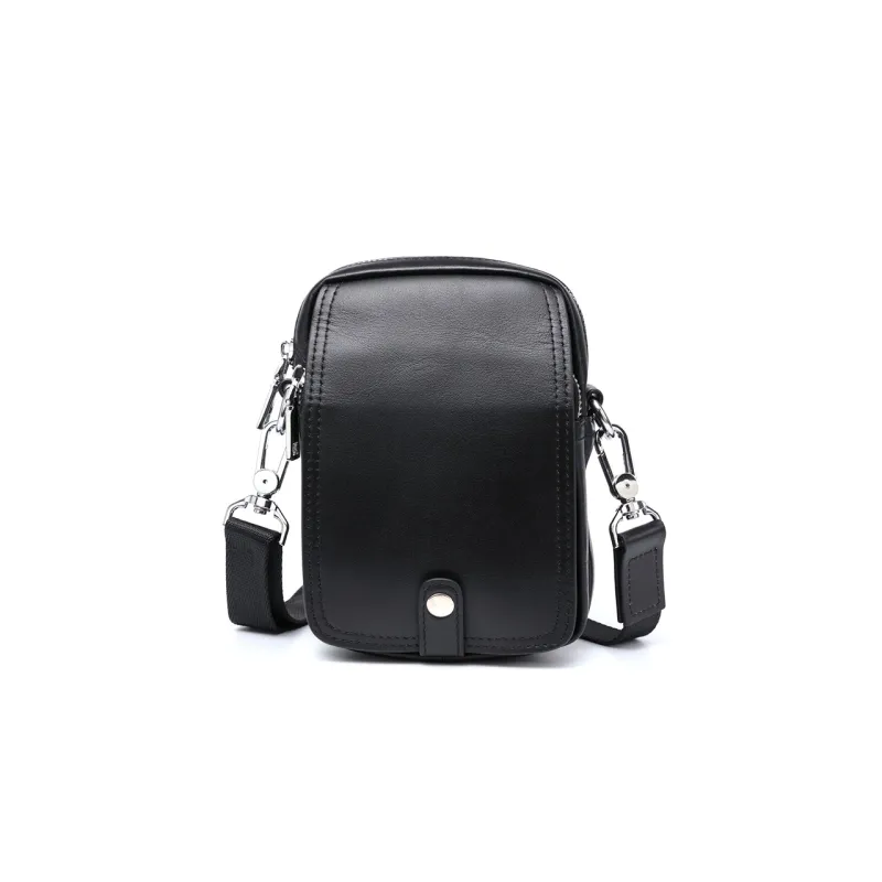 DOSRFINI Cow Leather Shoulder Bag, Crossbody Bag, Sling Bag, Fanny Pack Mini Men's Black-0